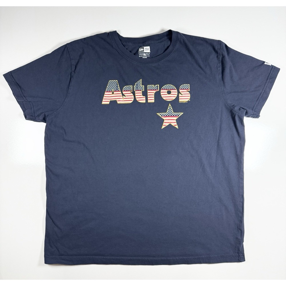 Houston Astros USA‎ Flag Logo T-Shirt 2XL Navy Blue New Era MLB Genuine Tee